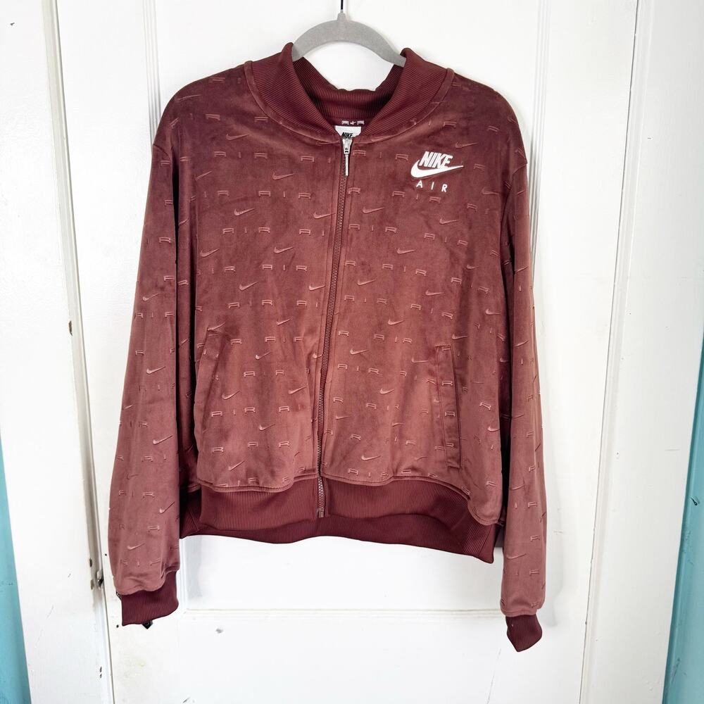 Nike Air Women's Velour Jacket Logo Bronze Eclipse Full Zip Plus 1X Gorp Brown